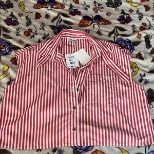 Ganni Red and White Striped Button-Up Top